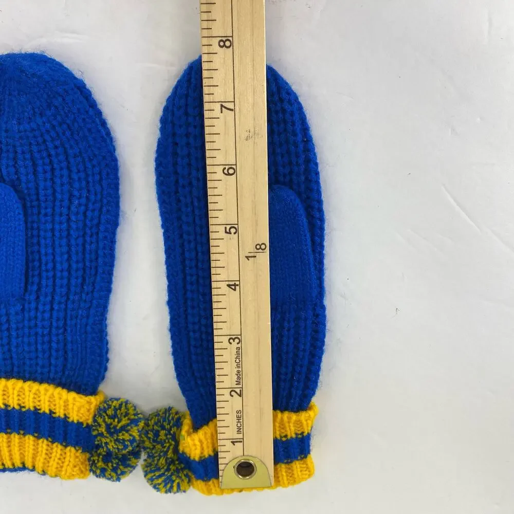 Snoopy Peanuts Mittens Kids Blue Bugs Bunny Brand Porky Pig Knit Pom Vtg 70s